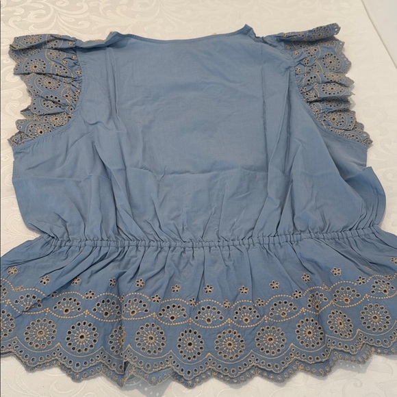 Blue Eyelet Lace Flutter Sleeve Top. Ladies 2X - Picture 10 of 14